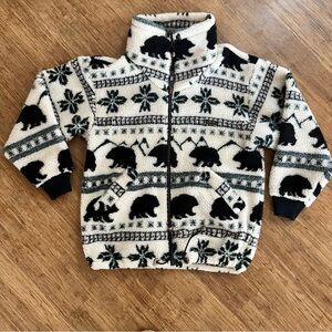 Far West Black and White Bear Motif Fleece Jacket, Sz S